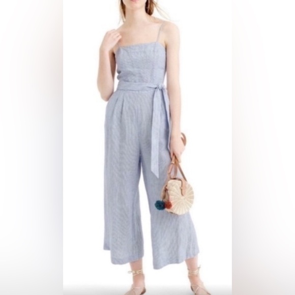 Banana Republic Pants - NWT Banana Republic Wide Leg Jumpsuit Nautical Pinstripe Linen Cotton Blend 12